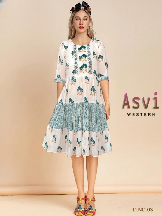 Asvi Arya Mirror Thread Work Muslin Tunic Style Kurti Wholesale Price In Surat